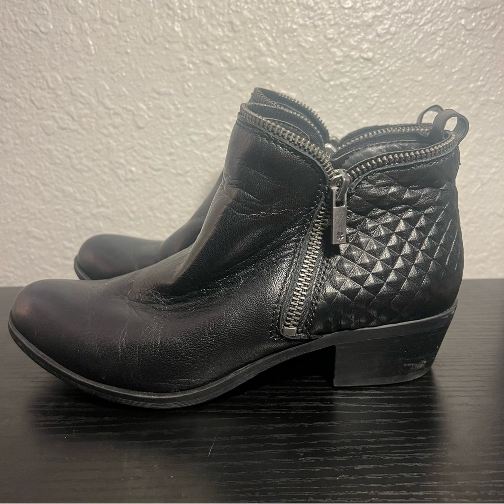 Lucky Brand Bartolino Black Leather Zippered Booties Women’s 6.5M Moto Boots